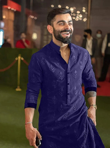 Fashionable Embroidered Blue Kurta - Virat Kohli's