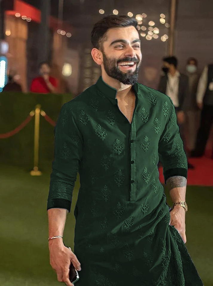 Fashionable Embroidered Green Kurta - Virat Kohli's