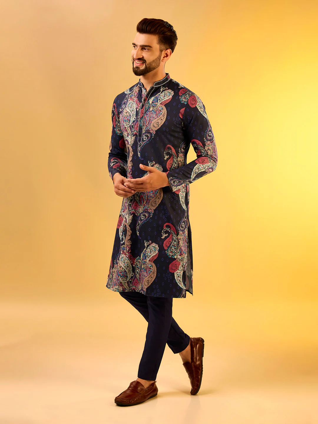 Men Black Printed Party Wear Kurta