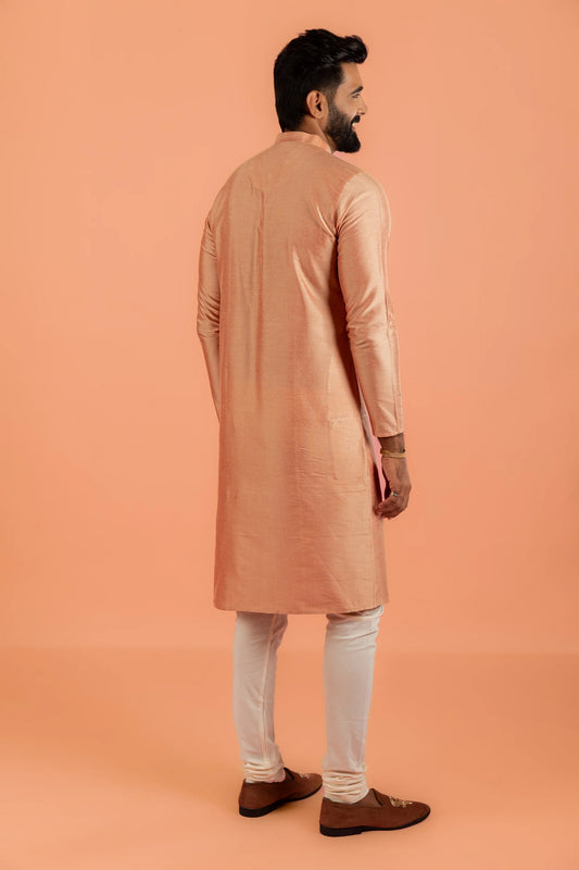 Men Coral Plain Kurta