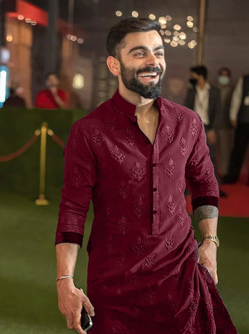 Virat Kohli's Embroidered Red Wedding Kurta