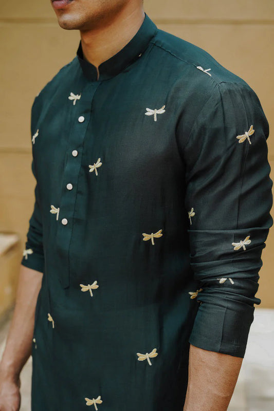 Dragonfly Embroidery Worked Wedding Kurta